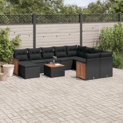 vidaXL 11 részes fekete polyrattan kerti ülőgarnitúra párnákkal (3228239)