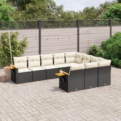 vidaXL 10 részes fekete polyrattan kerti ülőgarnitúra párnákkal (3227176)