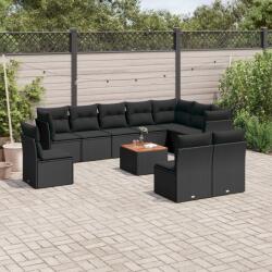 vidaXL 11 részes fekete polyrattan kerti ülőgarnitúra párnákkal (3223696)