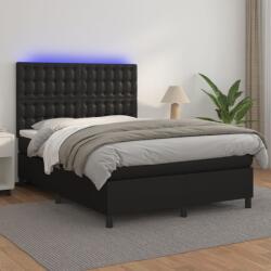 vidaXL fekete műbőr rugós ágy matraccal és LED-del 140 x 190 cm (3135939)