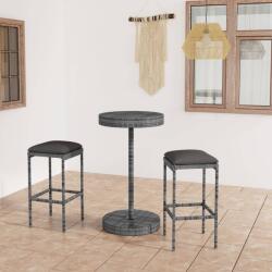 vidaXL 3 részes szürke polyrattan kerti bárszett párnákkal (3064760)