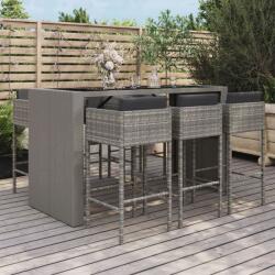 vidaXL 7 részes szürke polyrattan kerti bárszett párnákkal (3200665)