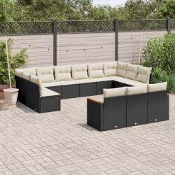 vidaXL 13 részes fekete polyrattan kerti ülőgarnitúra párnákkal (3258857) - vidaxl
