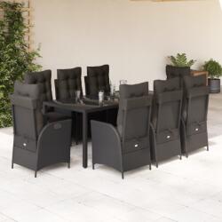 vidaXL 9 részes fekete polyrattan kerti étkezőgarnitúra párnákkal (3213325)