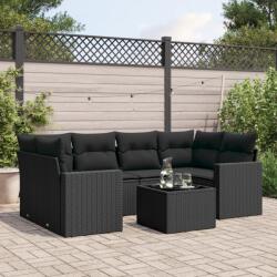 vidaXL 7 részes fekete polyrattan kerti ülőgarnitúra párnával (3218705)
