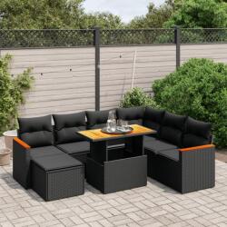 vidaXL 8 részes fekete polyrattan kerti ülőgarnitúra párnákkal (3276051)
