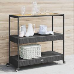 vidaXL 3 szintes fekete polyrattan és tömör akácfa zsúrkocsi (368723)