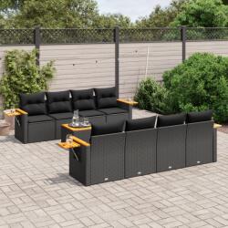 vidaXL 9 részes fekete polyrattan kerti ülőgarnitúra párnákkal (3259059)
