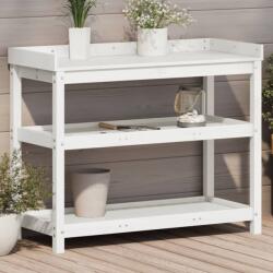 vidaXL fehér tömör fenyőfa ültetőasztal polcokkal 108 x 45 x 86, 5 cm (832438) - vidaxl