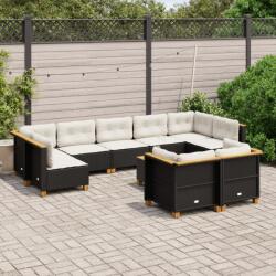 vidaXL 10 részes fekete polyrattan kerti ülőgarnitúra párnákkal (3261995)