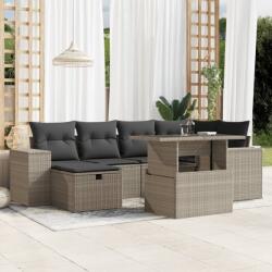 vidaXL 7 részes világosszürke polyrattan kerti ülőgarnitúra párnákkal (3275302) - vidaxl
