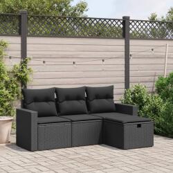 vidaXL 4 részes fekete polyrattan kerti ülőgarnitúra párnákkal (3263441) - vidaxl
