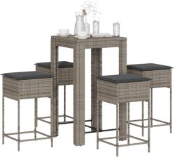 vidaXL 5 részes szürke polyrattan kerti bárszett párnákkal (3261451)