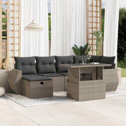 vidaXL 7 részes világosszürke polyrattan kerti ülőgarnitúra párnákkal (3275142)