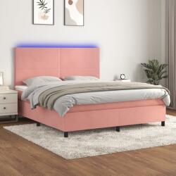 vidaXL rózsaszín bársony rugós és LED-es ágy matraccal 160x200 cm (3136016)