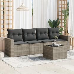 vidaXL 5 részes világosszürke polyrattan kerti ülőgarnitúra párnákkal (3218682)
