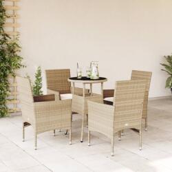vidaXL 5 részes bézs polyrattan/üveg kerti étkezőgarnitúra párnákkal (3278626)