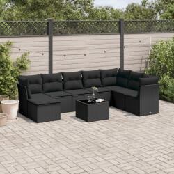 vidaXL 9 részes fekete polyrattan kerti ülőgarnitúra párnákkal (3218055)