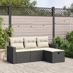vidaXL 4 részes fekete polyrattan kerti ülőgarnitúra párnákkal (3263442)