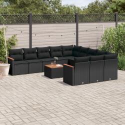 vidaXL 12 részes fekete polyrattan kerti ülőgarnitúra párnákkal (3258835)