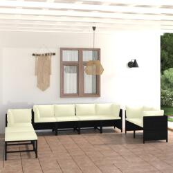 vidaXL 10 részes fekete polyrattan kerti bútorszett párnákkal (3059801)