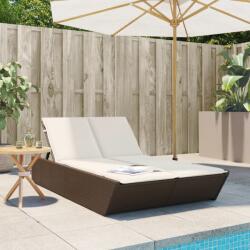 vidaXL barna polyrattan dupla napozóágy párnával (368180) - vidaxl