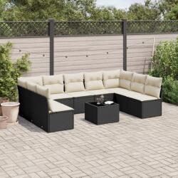 vidaXL 10 részes fekete polyrattan kerti ülőgarnitúra párnákkal (3249915)