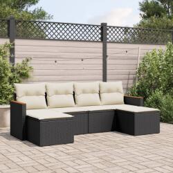 vidaXL 6 részes fekete polyrattan kerti ülőgarnitúra párnákkal (3226217)