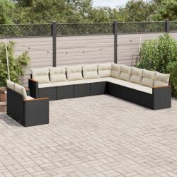 vidaXL 11 részes fekete polyrattan kerti ülőgarnitúra párnákkal (3258528)