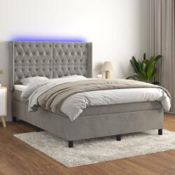 vidaXL világosszürke bársony rugós és LED-es ágy matraccal 140x200 cm (3139745)