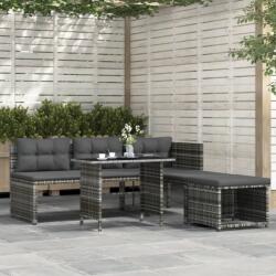 vidaXL 4 részes szürke polyrattan kerti étkezőszett párnával (311914) - vidaxl
