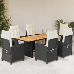 vidaXL 7 részes fekete polyrattan kerti étkezőgarnitúra párnával (3212934)