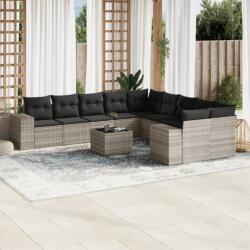 vidaXL 11 részes világosszürke polyrattan kerti ülőgarnitúra párnákkal (3223121)
