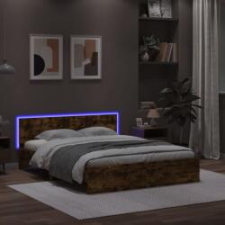 vidaXL füstös tölgy színű ágykeret fejtámlával és LED-del 160 x 200 cm (3207599)