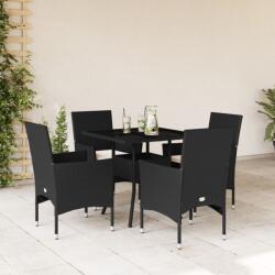 vidaXL 5 részes fekete polyrattan/üveg kerti étkezőgarnitúra párnákkal (3278600)