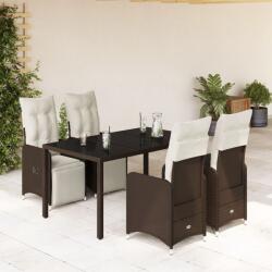 vidaXL 5 részes barna polyrattan kerti bisztrógarnitúra párnákkal (3277189)