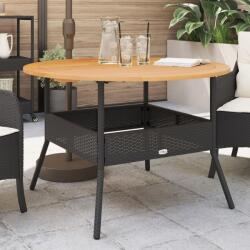 vidaXL fekete polyrattan kerti asztal akácfa lappal Ø110 x 71 cm (368625)