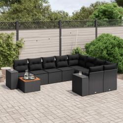 vidaXL 10 részes fekete polyrattan kerti ülőgarnitúra párnákkal (3225607)