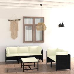 vidaXL 6 részes fekete polyrattan kerti ülőgarnitúra párnákkal (3059786)