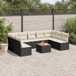 vidaXL 10 részes fekete polyrattan kerti ülőgarnitúra párnákkal (3256119)