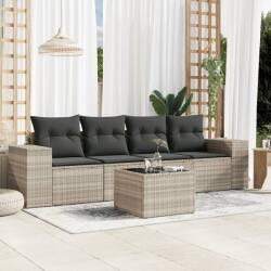 vidaXL 5 részes világosszürke polyrattan kerti ülőgarnitúra párnákkal (3254629)