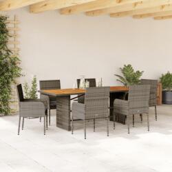 vidaXL 7 részes szürke polyrattan kerti étkezőgarnitúra párnával (3213512)