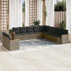 vidaXL 11 részes szürke polyrattan kerti ülőgarnitúra párnákkal (3258532)