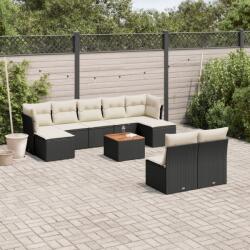 vidaXL 10 részes fekete polyrattan kerti ülőgarnitúra párnákkal (3256189)