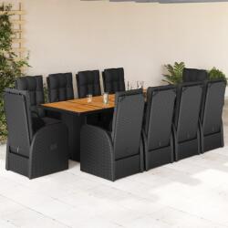 vidaXL 11 részes fekete polyrattan kerti étkezőgarnitúra párnákkal (3277650)