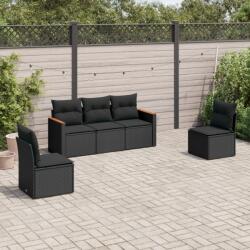 vidaXL 5 részes fekete polyrattan kerti kanapészett párnákkal (3225845)
