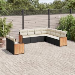 vidaXL 9 részes fekete polyrattan kerti ülőgarnitúra párnákkal (3227778)