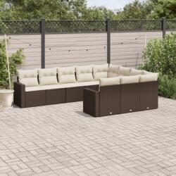 vidaXL 10 részes barna polyrattan kerti ülőgarnitúra párnákkal (3219483)