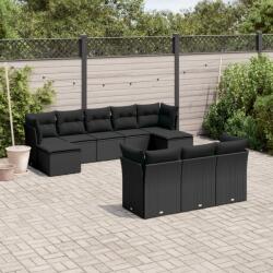 vidaXL 10 részes fekete polyrattan kerti ülőgarnitúra párnákkal (3250164)
