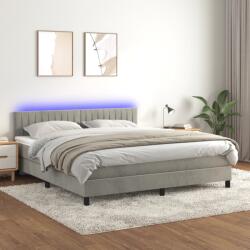 vidaXL világosszürke bársony rugós és LED-es ágy matraccal 180x200 cm (3134537)